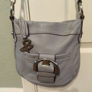 B. Makowsky Grey Pebble Leather Medium Cross Body Messenger Shoulder Bag Purse